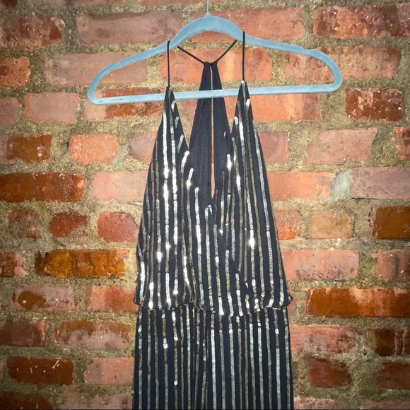 NWT French Connection Celina Black Jumpsuit with Gold Sequin Stripes Size 2 - Picture 6 of 8